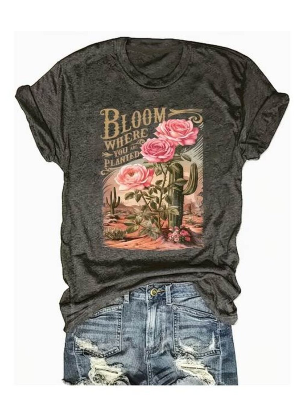 Bloom Where You Are Planted Graphic Tee - Gray NWOT